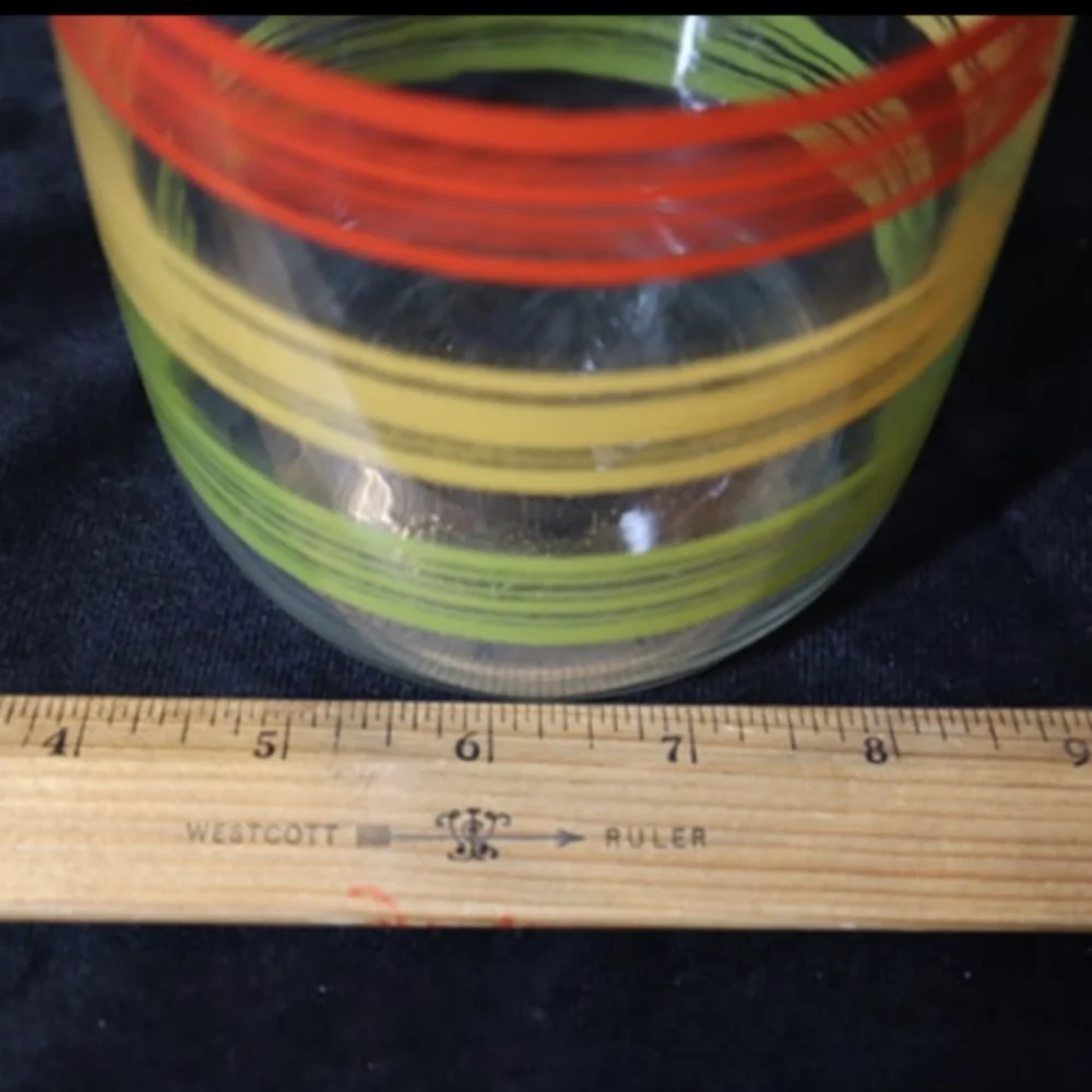 Vintage Decanter/Carafe Red, Yellow, And Green Striped 7.75